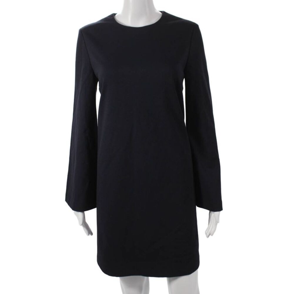 Sharis Women Shift Dress Blue Long Sleeve Round Neck Viscose Size 40